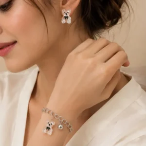 Crystal Bear Jewelry Set for Women Bear Charm Bracelet & Crystal Bear Earrings Combo