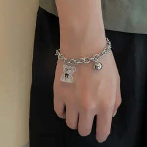 Cute Bear Charm Silver Bracelet for Women | Elegant Adjustable Charm Bracelet