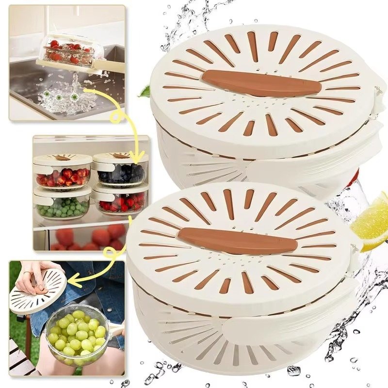 Multi-Functional Vegetable & Fruit Cleaning Basket Folding Drainage & Fresh-Keeping Storage Box