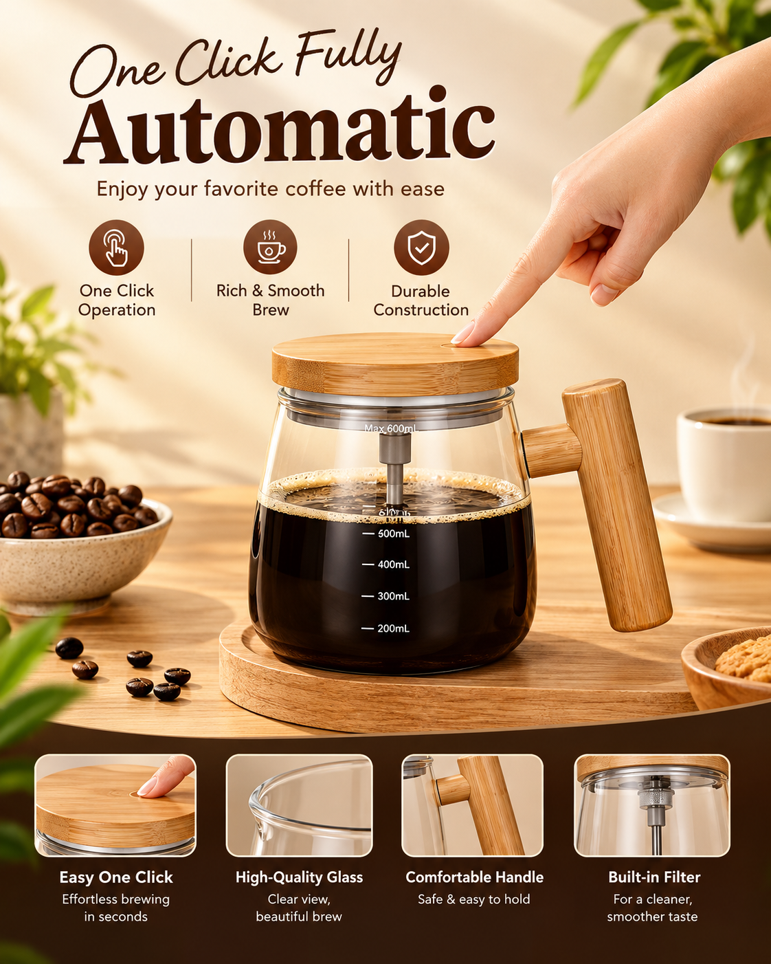 500ml Self-Stirring Coffee Mug USB Rechargeable Automatic Electric Mixing Glass Cup - Image 4
